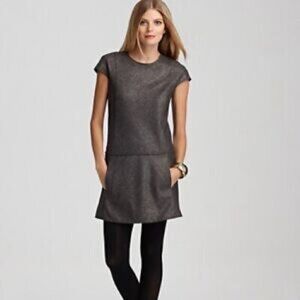 Theory Olpia Harlequin Gray Metallic Tweed Drop Waist Shift Dress
